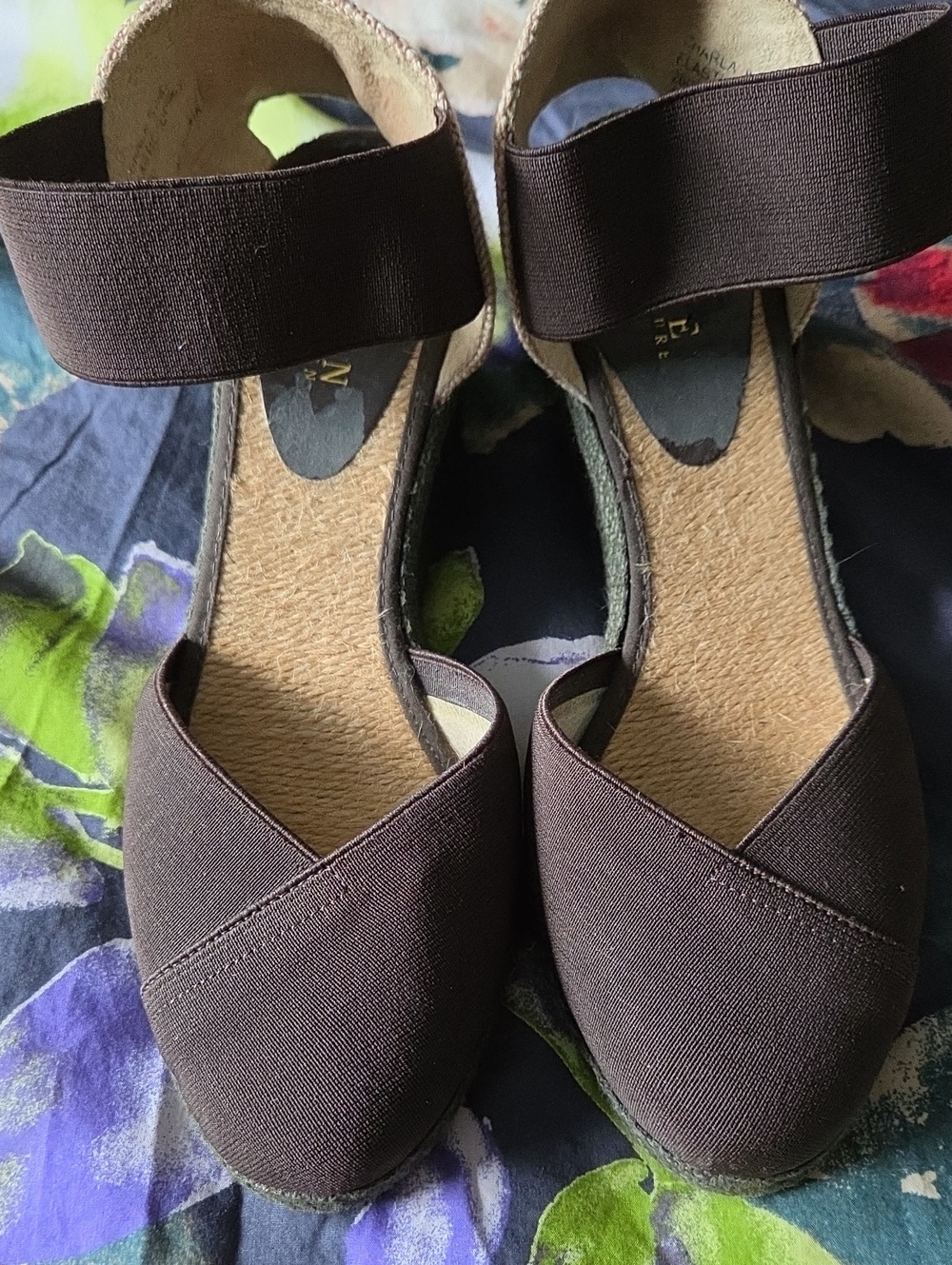 Ralph Lauren Brown Elastic Strap Wedge Sandals